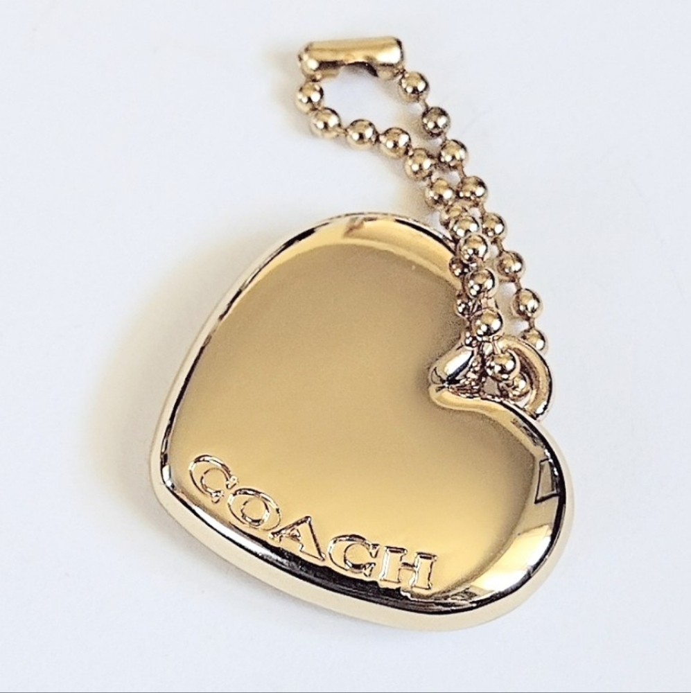 💛 Coach 2" Light Gold Solid Brass Metal Hangtag Bag Fob Puff Heart Charm RARE - Picture 4 of 6